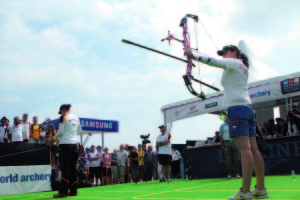 Gusty wind can affect an archer's aim, so low-profile stabilisers aim to minimise this effect