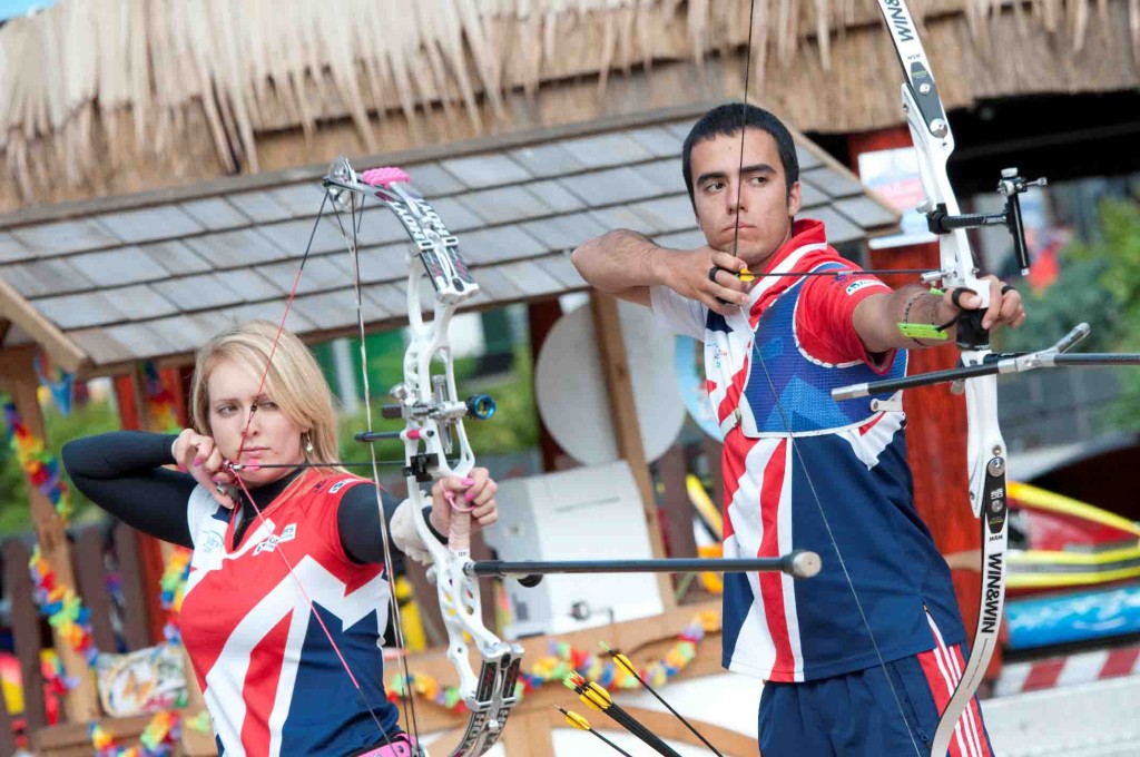 Danielle Brown (women's compound) and Ashe Morgan (men's recurve) at the Nottingham Riveria ahead of Archery GB's National Series Final at Wollaton Hall, 1 September 2013
