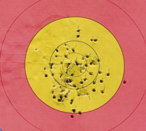 The target face of a male  compounder at 50 metres 