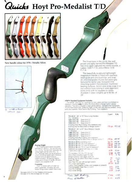 A page of the 1978-79 Bowman's Guide advertising Hoyt bows